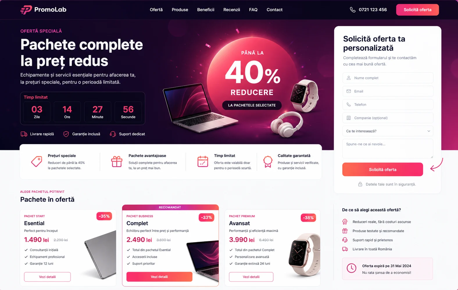 Captură de ecran a proiectului web PromoLab